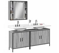 HaoChrymec Conjunto de Muebles de Baño de 3 Piezas, Madera Sonoma Gris, Armario con Espejo, Mueble de Lavabo, Mueble Auxiliar, Cajoneras para Baño, Apto para Baño y Dormitorio, 60 x 30 x 60 cm