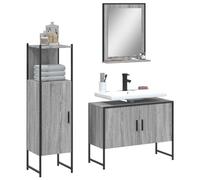 HaoChrymec Conjunto de Muebles de Baño de 3 Piezas, Madera Sonoma Gris, Diseño Moderno, Armario Auxiliar con Estante, Mueble de Almacenaje, para Baño y Aseo, Color Gris, 80 x 33 x 60 cm