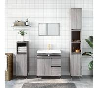 HaoChrymec Conjunto de Muebles de Baño de 3 Piezas, Madera Sonoma Gris, Diseño Moderno, Armario Multiusos, Mueble Auxiliar, para Baño y Aseo, 65 x 33 x 60 cm, 30 x 30 x 100 cm y 30 x 30 x 190 cm