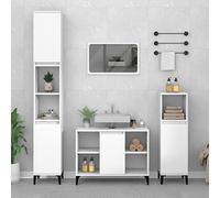 HaoChrymec Conjunto de Muebles de Baño de 3 Piezas, Madera y Metal, Diseño Elegante, Mueble de Lavabo, Armario Multiusos, para Baño y Dormitorio, Color Blanco, 80x33x60 cm, 30x30x100 cm, 30x30x190 cm