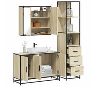 HaoChrymec Conjunto de Muebles de Baño de 3 Piezas, Material Madera, Diseño Roble Sonoma, Armario con Espejo, Mueble Auxiliar Baño, Cajoneras Baño, Requiere Montaje, 65 x 20 x 60 cm