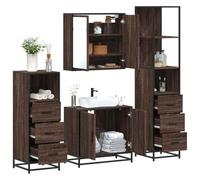 HaoChrymec Conjunto de Muebles de Baño de 4 Piezas, Madera con Aspecto de Roble Marrón, Armario con Espejo, Mueble Auxiliar, Cajoneras para Baño, Ideal para Baño y Vestidor, 65 x 33 x 60 cm
