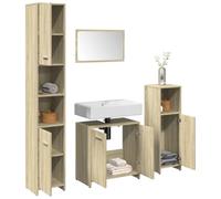 HaoChrymec Conjunto de Muebles de Baño de 4 Piezas, Madera de Roble Sonoma, Diseño Funcional, Armario Baño con Espejo, Mueble Auxiliar Baño, Ideal para Baños, Dormitorio y Oficina, 30 x 30 x 183.5 cm