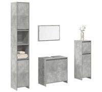HaoChrymec Conjunto de Muebles de Baño de 4 Piezas, Madera Gris Hormigón, Armario con Espejo, Mueble Auxiliar Baño, Cajoneras Baño, Requiere Montaje, 60 x 33 x 60 cm