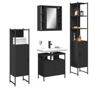 HaoChrymec Conjunto de Muebles de Baño de 4 Piezas, Madera Negra, Armario con Espejo, Cajoneras para Baño, Mueble Auxiliar, Requiere Montaje, Apto para Baño, Dormitorio y Oficina, 60 x 30 x 60 cm