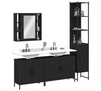 HaoChrymec Conjunto de Muebles de Baño de 4 Piezas, Madera Negra, Armario con Espejo, Mueble Auxiliar para Baño, Cajoneras Baños, Armario Multiusos, para Baño y Vestidor, 60 x 30 x 60 cm