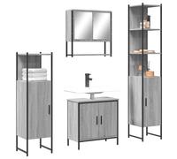 HaoChrymec Conjunto de Muebles de Baño de 4 Piezas, Madera Sonoma Gris, Armario con Espejo, Cajoneras de Baño, Mueble Auxiliar Multiusos, para Baño y Dormitorio, Requiere Montaje, 60 x 30 x 60 cm