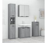 HaoChrymec Conjunto de Muebles de Baño de 4 Piezas, Material Madera Sonoma Gris, Armario Multiusos, Mueble Auxiliar de Baño, con Espejo, para Baño y Aseo, Gris, 32 x 34 x 90 cm