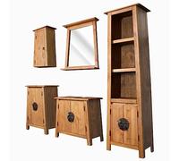 HaoChrymec Conjunto de Muebles de Baño de 5 Piezas, Madera Maciza de Pino, Estilo Retro, Armarios de Almacenaje, Mueble Auxiliar de Baño, para Baño y Vestidor, Color Natural, 70 x 32 x 63 cm