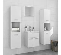 HaoChrymec Conjunto de Muebles de Baño, Madera Blanca, Mueble de Baño con 2 Armarios Altos y Espejo, Almacenaje Funcional, Apto para Baño y Aseo, 41 x 38.5 x 46 cm