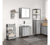 HaoChrymec Conjunto de Muebles de Baño, Madera de Ingeniería, Diseño Elegante, Armario y Mueble Auxiliar, para Baño y Dormitorio, Color Gris Sonoma, 60 x 34.5 x 60 cm