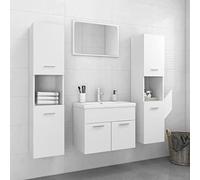 HaoChrymec Conjunto de Muebles de Baño, Madera, Diseño Moderno, Mueble de Lavabo con Fregadero Empotrado, Armarios Altos, Armario Multiusos, para Baño y Aseo, Color Blanco, 60 x 38.5 x 46 cm