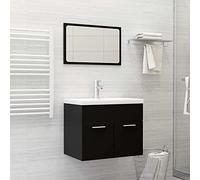 HaoChrymec Conjunto de Muebles de Baño, Madera Negra, Lavabo Empotrado, Espejo, Armario Multiusos, Cajoneras Baño, Apto para Baño, Aseo, y Dormitorio, Color Negro, 60 x 38.5 x 46 cm
