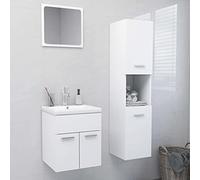 HaoChrymec Conjunto de Muebles de Baño, Material de Madera, Diseño Moderno, Armario Alto y Espejo, Mueble Auxiliar de Baño, para Baño y Aseo, Blanco, 41 x 38.5 x 46 cm