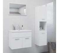 HaoChrymec Conjunto de Muebles de Baño, MDF Blanco, con Mueble de Tocador, Armario Alto, Lavabo Empotrado, Espejo, Ideal para Baño y Dormitorio, Color Blanco, 60 x 38.5 x 46 cm