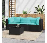 HaoChrymec Conjunto de Salón de Jardín 4 Piezas, Ratán Sintético Negro con Estructura de Acero, Diseño Modular y Cojines Azul Agua, Resistente a la Intemperie,Incluye Mesa de Centro