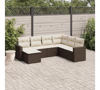 HaoChrymec Conjunto de Sofá de Jardín 7 Piezas con Cojines, Ratán Sintético Marrón, Diseño Modular con Almacenamiento, Conjunto Jardin Exterior, Sofas Exteriores de Jardin,Color Marrón
