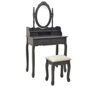 HaoChrymec Conjunto de Tocador con Taburete Gris, Madera de Paulownia, Vanity de Maquillaje, Tocador de Maquillaje Moderno, con Espejo, Requiere Montaje, para Dormitorio y Vestidor, 75x69x140 cm
