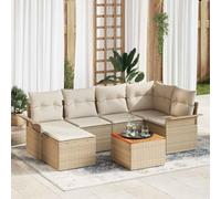 HaoChrymec Conjunto sofá jardín Modular, Beige y Crema, 7 Piezas, 58.2kg | 6 plazas, estructura de acero, bolsa para guardar objetos, montaje necesario