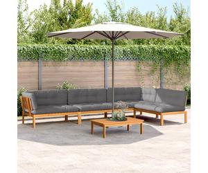 HaoChrymec Conjunto sofá jardín palets, Acacia, Gris, 5 Piezas, 90.48kg | Madera maciza de acacia, diseño modular, cojines hidrófugos, 110 kg por asiento, requiere montaje
