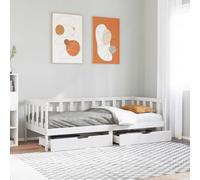 HaoChrymec Daybed con Cajones, Madera de Pino Maciza, Diseño Multifuncional con Barandillas de Seguridad, Sofá Cama 2 en 1, Ideal para Habitación de Invitados o Cama Juvenil, Color Blanco, 90x200 cm