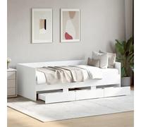 HaoChrymec Diván con Cajones, Sofá Cama 2 en 1 Blanco, Estructura de Madera con Ruedas y Almacenamiento, Cama Individual Ideal para Dormitorio o Sala de Estar, 90x200 cm