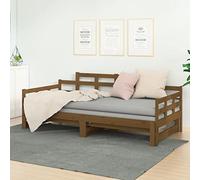 HaoChrymec Diván Extensible de Madera Maciza de Pino, Sofá Cama Multifuncional con Almacenamiento, Sofá Cama Ideal para Habitación de Invitados o Cama Juvenil, Color Marrón Miel, 2X(90x200) cm