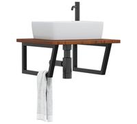 HaoChrymec Encimera de Lavabo con Soporte de Acero y Roble Macizo, Diseño Compacto, Ahorro de Espacio, Mueble Bajo Lavabo, Mueble de Baño Auxiliar, para Baño, Color Marrón Oscuros, 60 x 60 x 2,5 cm