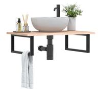 HaoChrymec Encimera de Lavabo con Soporte de Acero y Roble Macizo, Mueble Bajo Lavabo, Armario Baño Auxiliar, Diseño Compacto, Apto para Baño, Color Natural, 80 x 50 x 2 cm