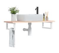 HaoChrymec Encimera de Lavabo con Soporte de Acero y Roble Macizo, Mueble Bajo Lavabo, Diseño Moderno, Armario Multiusos, Mueble Baño Auxiliar, Requiere Montaje, 100 x 40 x 2 cm