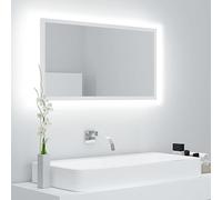 HaoChrymec Espejo de Baño con Luz LED RGB, Acrílico y Madera, Función de Cambio de Color, Armario Espejo Baño con Luz, Mueble de Baño para Pared, Color Blanco, 80 x 8.5 x 37 cm