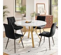 HaoChrymec Esstisch-Set 5 Piezas con MDF y Patas De Metal Doradas, Mesa Redonda Moderna con Tapa De Mármol, 4 Sillas De Terciopelo Ergonómicas, para Comedor y Cocina, Negro, 50cm Radio