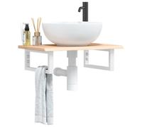HaoChrymec Estante de Lavabo con Soporte de Acero y Roble Macizo, Mueble Bajo Lavabo, Diseño Compacto, Mueble Baño Auxiliar, Armario Multiusos, para Baño y Aseo, Color Blanco, 60 x 40 x 2 cm