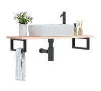 HaoChrymec Estante de Lavabo con Soporte de Acero y Roble Macizo, Mueble Bajo Lavabo, Diseño Compacto, Mueble Baño Auxiliar, Armario Multiusos, para Baño y Aseo, Color Blanco, 100 x 40 x 2 cm