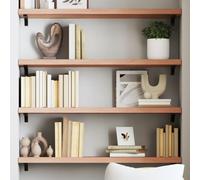 HaoChrymec Estante de Pared Roble Macizo, Estilo Rústico con Bordes Naturales, Almacenamiento Versátil para Sala, Baño o Dormitorio, Color Marrón Claro, Tratado con Barniz, 100x30x2-4 cm