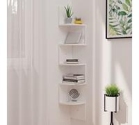 HaoChrymec Estantería de Esquina para Pared, Blanco Brillante, Madera Contrachapada, Diseño Compacto para Aprovechar Espacios, Organizador Decorativo para Libros y Objetos, 19x19x123 cm