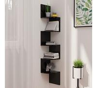 HaoChrymec Estantería de Esquina para Pared, Negro Brillante, Madera Contrachapada, Diseño Redondeado para Aprovechar Espacios, Organizador Decorativo para Libros y Objetos, 19x19x123 cm