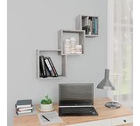 HaoChrymec Estantería de Pared Modular, 3 Cubos Entrelazados Gris Hormigón, Madera de Ingeniería, Diseño Moderno para Dormitorio, Salón, Cocina, Organizador Decorativo, 68x15x68 cm