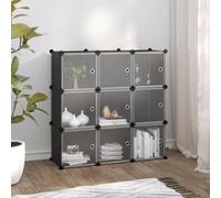 HaoChrymec Estantería Modular con 9 Cubos y Puertas, Material PP Negro, Estructura de Acero, Organizador para Estantería Cubos, Almacenaje Juguetes, Ideal para Armario Infantil, 94.5 x 31.5 x 93.5 cm