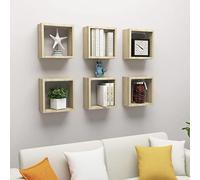 HaoChrymec Estantes Cúbicos de Pared, 6 Unidades Madera Roble Sonoma, Diseño Modular para Sala, Dormitorio, Cocina, Almacenamiento Decorativo, Estanterías Flotantes, 30x15x30 cm