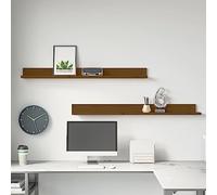 HaoChrymec Estantes de Pared, 2 Unidades Madera Maciza de Pino, Color Marrón Miel, Diseño Rústico Natural, Estantería Flotante para Libros y Decoración, 110x11x9 cm