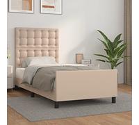 HaoChrymec Estructura de Cama con Cabecero Acolchado, Piel Sintética Marrón Capuchino, Diseño Moderno con Altura Ajustable, Cama Individual Ideal para Dormitorio Principal o Juvenil, 90x200 cm