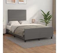 HaoChrymec Estructura de Cama con Cabecero Ajustable, Piel Sintética Gris Resistente, Cama Individual Ideal para Dormitorios Juveniles o Habitaciones Pequeñas, Color Gris, 120x200 cm
