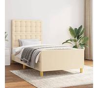 HaoChrymec Estructura de Cama con Cabecero Ajustable, Tapizado en Tela Color Crema, Diseño Moderno con Soporte Ergonómico, Cama Individual Ideal para Dormitorio Juvenil o Infantil, 90x190 cm