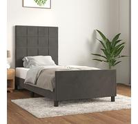 HaoChrymec Estructura de Cama con Cabecero Ajustable, Tapizado en Terciopelo Gris Oscuro, Cama Individual Ideal para Dormitorios Juveniles o Habitaciones Pequeñas, 100x200 cm