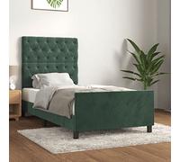 HaoChrymec Estructura de Cama con Cabecero Ajustable, Tapizado en Terciopelo Verde Oscuro, Diseño Moderno, Cama Individual Ideal para Dormitorio Principal o Juvenil, 80x200 cm