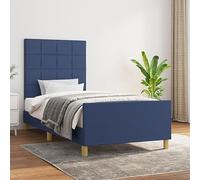 HaoChrymec Estructura de Cama con Cabecero Ajustable, Tela Azul Resistente, Cama Individual Moderna para Dormitorio Principal o Juvenil, Color Azul, 80x200 cm