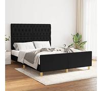 HaoChrymec Estructura de Cama con Cabecero Ajustable, Tela Negra Transpirable, Cama Matrimonial Ideal para Dormitorio Principal o Juvenil, Color Negro, 140x190 cm