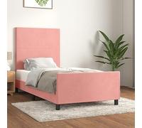 HaoChrymec Estructura de Cama con Cabecero de Terciopelo, Diseño Ajustable y Soporte Robust, Cama Individual Ideal para Dormitorio Principal o Juvenil, Color Rosa, 90x190 cm