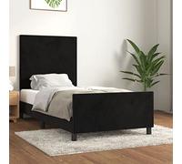 HaoChrymec Estructura de Cama con Cabecero de Terciopelo, Diseño Ajustable y Soporte Robust, Cama Individual Ideal para Dormitorios Juveniles o Habitaciones Pequeñas, Color Negro, 90x200 cm